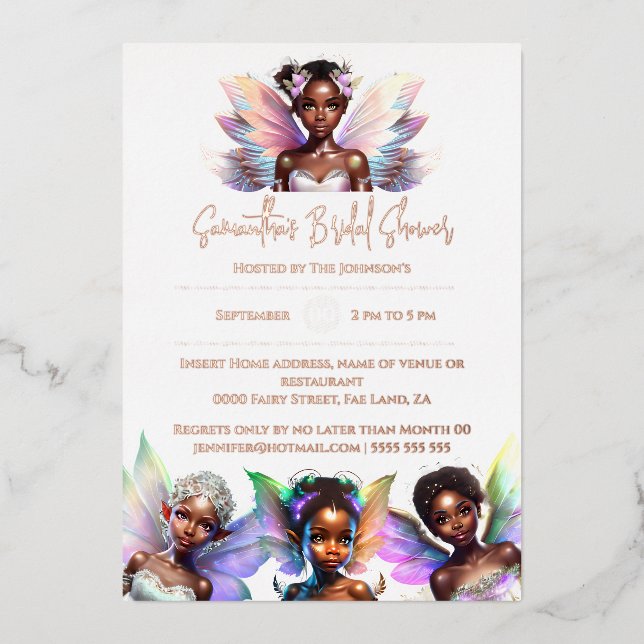 Invitación Con Relieve Metalizado Real Relieve metalizado melanina hada rosa oro luj (Anverso)