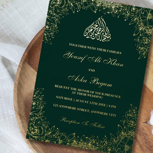 Invitación Con Relieve Metalizado Real Relieve metalizado Oro Ornato Verde Boda Musu (Subido por el creador)