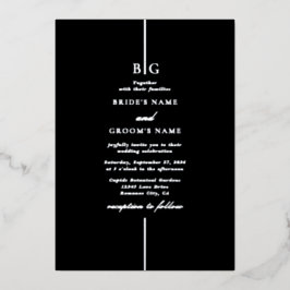 Invitación Con Relieve Metalizado Real Relieve metalizado plateado Negro Elegante Bo