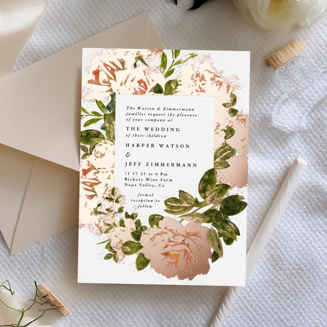 Invitación Con Relieve Metalizado Real Rosa de oro y elegante Boda acuático (Subido por el creador)
