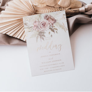 Invitación Con Relieve Metalizado Real Rosa Gold Rubor Floral Boda