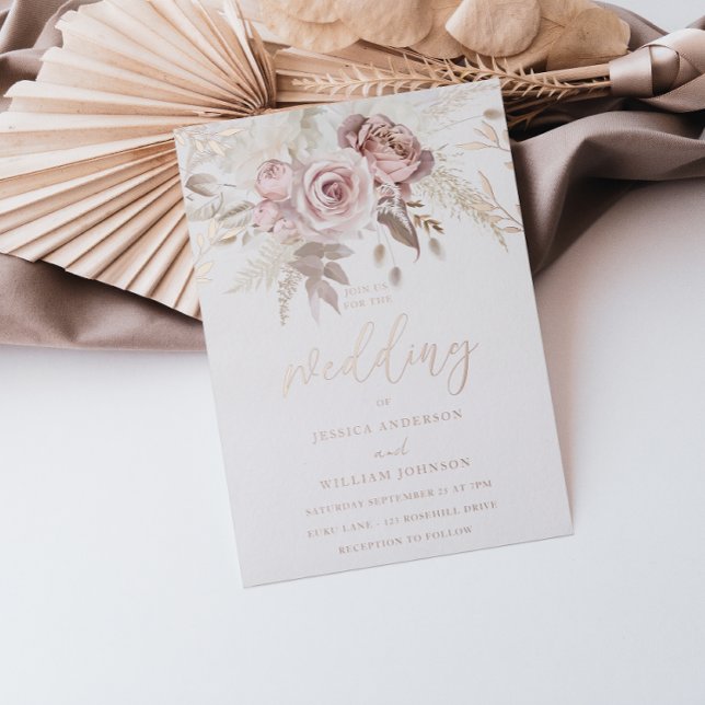 Invitación Con Relieve Metalizado Real Rosa Gold Rubor Floral Boda (Subido por el creador)