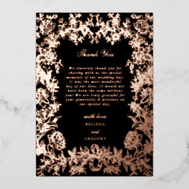 Invitación Con Relieve Metalizado Real Rose Gold Foil Floral Agradecimiento de Boda