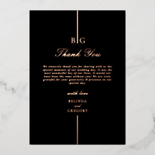 Invitación Con Relieve Metalizado Real Rose Gold Foil Negro Agradecimiento Boda