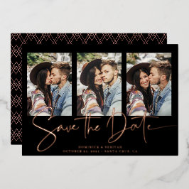 Invitación Con Relieve Metalizado Real Rose Gold Handwritten Save the Date