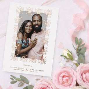 Invitación Con Relieve Metalizado Real Rose Gold Sophisticated Ornament Frame Photo