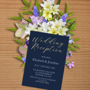 Invitación Con Relieve Metalizado Recepción de boda azul opulenta