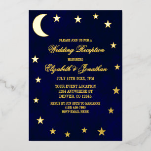 Invitación Con Relieve Metalizado Recepción de Boda Celestial Nocturna Sky