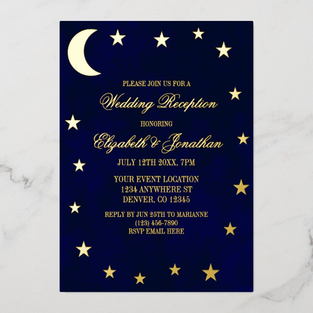 Invitación Con Relieve Metalizado Recepción de Boda Celestial Nocturna Sky (Anverso)