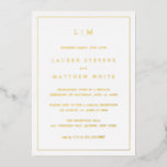 Invitación Con Relieve Metalizado Recepción de Boda con Monograma Sencillo y Elegant<br><div class="desc">Anuncio de Boda Sencillo con invitación a la recepción con un diseño moderno y elegante con su monograma de dos letras en la parte superior y sus datos rodeados de un borde delgado. Todo el texto y el borde en la parte frontal están en lámina de oro real. Un diseño...</div>