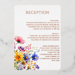 Invitación Con Relieve Metalizado Recepción de Boda de Flores Silvestres Belleza Bot