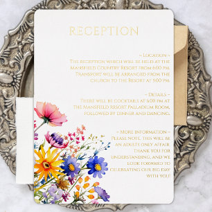 Invitación Con Relieve Metalizado Recepción de Boda de Flores Silvestres Hermosas