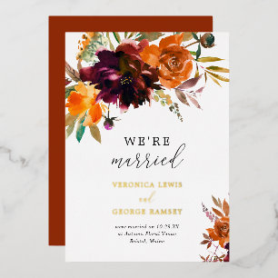 Invitación Con Relieve Metalizado Recepción de Boda Elegante con Floral Otoñal Rústi