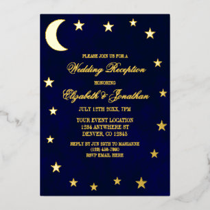 Invitación Con Relieve Metalizado Recepción de boda en el cielo nocturno celestial