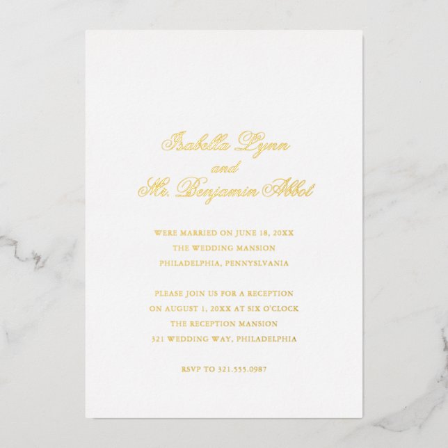 Invitación Con Relieve Metalizado Recepción de Boda Formal Elegante Tradicional (Anverso)