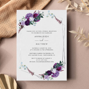 Invitación Con Relieve Metalizado Recepción de Boda Geométrica Floral Púrpura Platea
