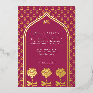 Invitación Con Relieve Metalizado Recepción de boda india con flores doradas Marigol