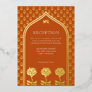 Invitación Con Relieve Metalizado Recepción de Boda India de Flor de Marigold Dorada