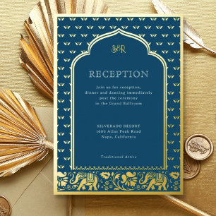 Invitación Con Relieve Metalizado Recepción de Boda India Elefante y Flor de Loto