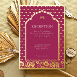 Invitación Con Relieve Metalizado Recepción de boda india para elefantes y flores Lo