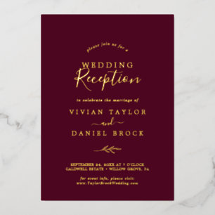 Invitación Con Relieve Metalizado Recepción de Boda Minimalista con Hojas de Oro y B