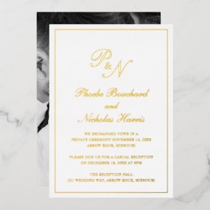 Invitación Con Relieve Metalizado Recepción de boda monograma elegante