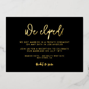 Invitación Con Relieve Metalizado Recepción de boda secreta contemporánea en negro y