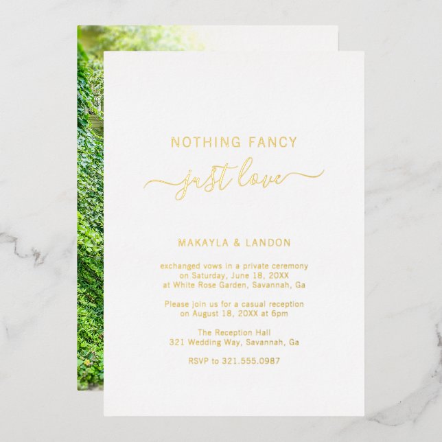 Invitación Con Relieve Metalizado Recepción de Boda Sencilla de Oro Elegante (Anverso/Reverso)