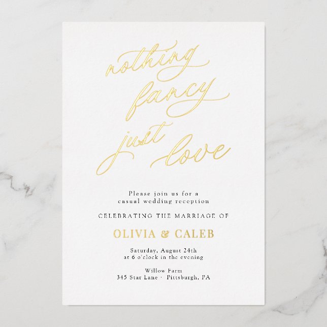 Invitación Con Relieve Metalizado Recepción de Boda Sin Adornos Solo Amor (Anverso)