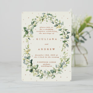 Invitación Con Relieve Metalizado Recepción de boda solo crema Snowberry+Eucalyptus