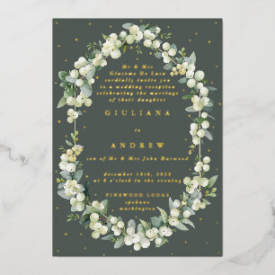 Invitación Con Relieve Metalizado Recepción de Boda Verde Gris+Eucalipto Sólo