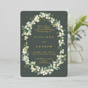Invitación Con Relieve Metalizado Recepción de Boda Verde Grisáceo+Eucalipto Sólo