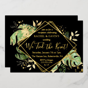 Invitación Con Relieve Metalizado Recepción de bodas de Elopement tropical negro y o