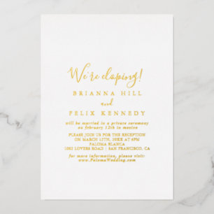 Invitación Con Relieve Metalizado Recepción de Elopement Minimalista Simple Dorada 