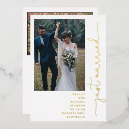 Invitación Con Relieve Metalizado Recepción Moderna Solo Casada Sólo 2 Foto Oro Para