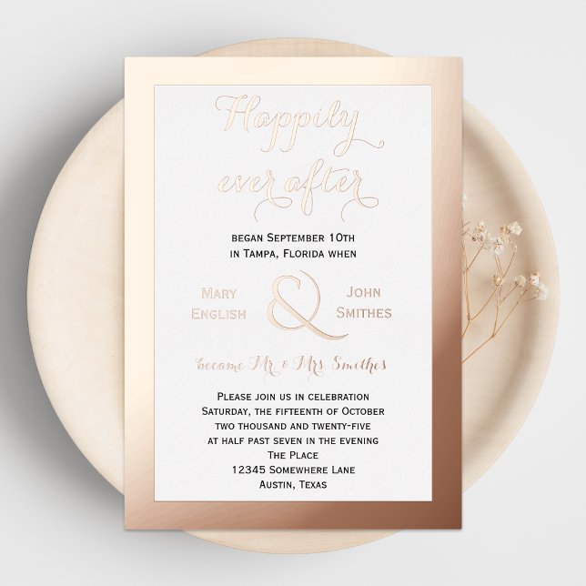Invitación Con Relieve Metalizado Recepción Rose Gold Feliz para Siempre solo (Subido por el creador)