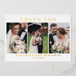 Invitación Con Relieve Metalizado Recién Casados Collage de Fotos de Boda Agradecimi