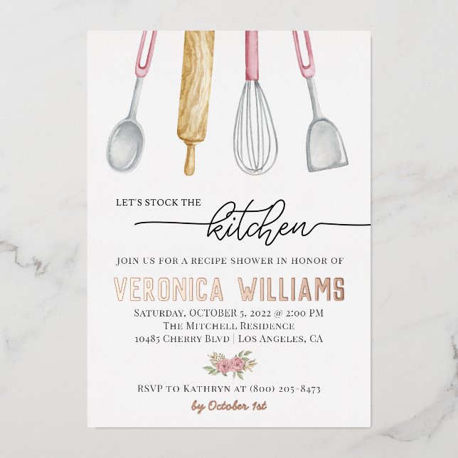 Invitación Con Relieve Metalizado Recipe Bridal Shower (Anverso)
