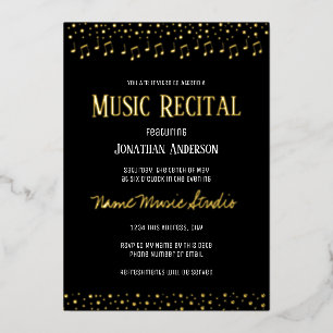 Invitación Con Relieve Metalizado Recital de Música de Confeti