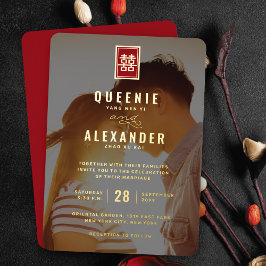 Invitación Con Relieve Metalizado Rectángulo de doble felicidad foto Boda chino