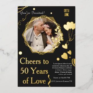 Invitación Con Relieve Metalizado Recuerdos Dorados Celebrando 50 Años de Amor