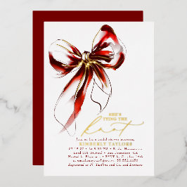 Invitación Con Relieve Metalizado Red and Gold Bow Elegant Whimsical Bridal Shower