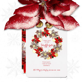 Invitación Con Relieve Metalizado Red & Gold Christmas Poinsettia Wreath Foil Invita