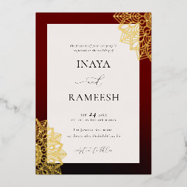 Invitación Con Relieve Metalizado Red Gold Mandala