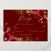 Red Rose Floral Gold Swirl Quinceanera