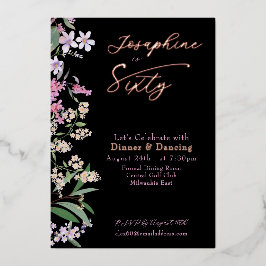 Invitación Con Relieve Metalizado Refined Watercolor Wildflower  Named 60th Birthday