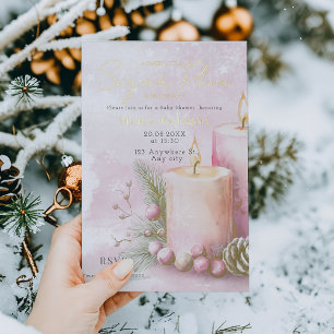 Invitación Con Relieve Metalizado Regadera de Navidad Vela Baby Shower