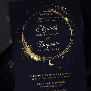 Invitación Con Relieve Metalizado Regalo celeste Moody Navy elegante Boda de oro