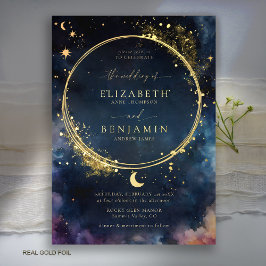 Invitación Con Relieve Metalizado Regalo Celestial Estrella Romántica Bodas Azul Med
