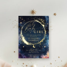 Invitación Con Relieve Metalizado Regalo Celestial Medianoche Azul Elegante Baby Sho